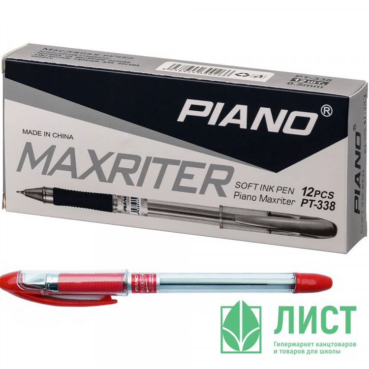 Ручка шариковая  прозрачный корпус  резиновый упор  (PIANO) "Maxriter" красная , масло 0,5мм арт.РТ-338-12/ (Ст.12/1152)