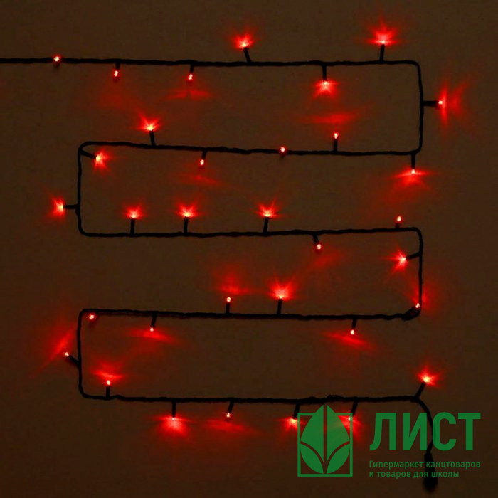 Гирлянда электрическая уличная точечная 15м 180LED цвет красный (темный провод) 8режимов арт. 183-670