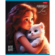 Тетрадь А5 клетка 48 листов скоба (Hatber) Девочка и котик глянцевая ламинация ассорти арт 48Т5лВ1