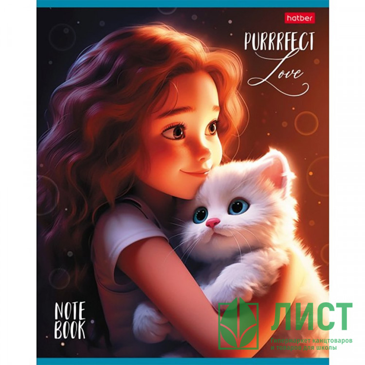 Тетрадь А5 клетка 48 листов скоба (Hatber) Девочка и котик глянцевая ламинация ассорти арт 48Т5лВ1