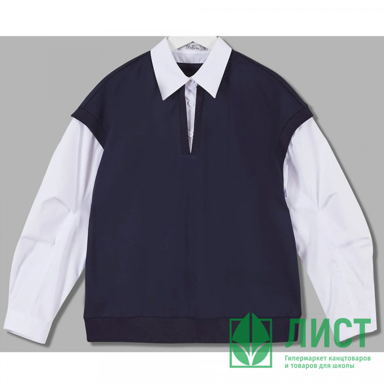 Джемпер-обманка для девочки (Делорас) артикул 63966GF цвет сине-белый