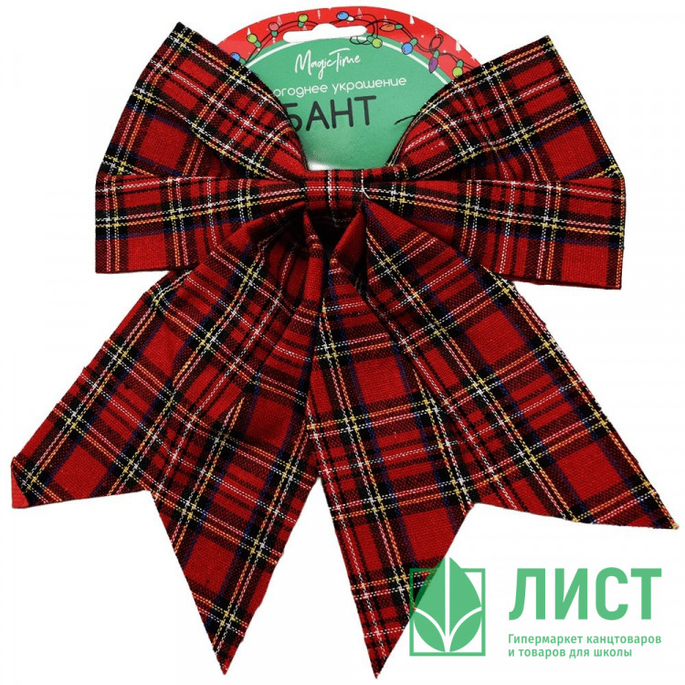 Украшение декоративное "Бант" 19*23см цв.красный в клетку арт.87681