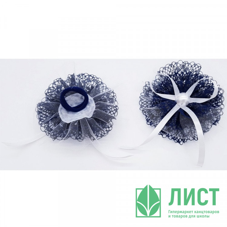 Бант для волос белый/синий 7см арт. OL60-12 бусинка