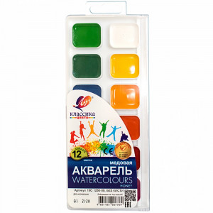 Акварель 12 цветов ЛУЧ КЛАССИКА пластиковая коробка без кисти медовые арт 19С1286-08