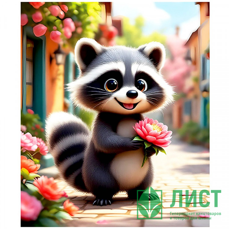 Алмазная мозаика 21х25см (Mazari) Енот частичное заполнение с мольбертом арт.M-12367