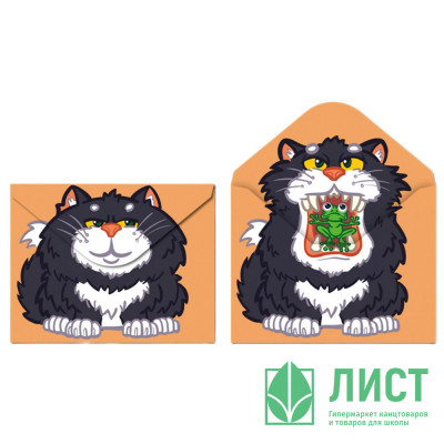 Папка-конверт на кнопке А4 (CENTRUM) 180мкм Кот с лягушкой арт.75702 Папка-конверт на кнопке А4 (CENTRUM) 180мкм Кот с лягушкой арт.75702