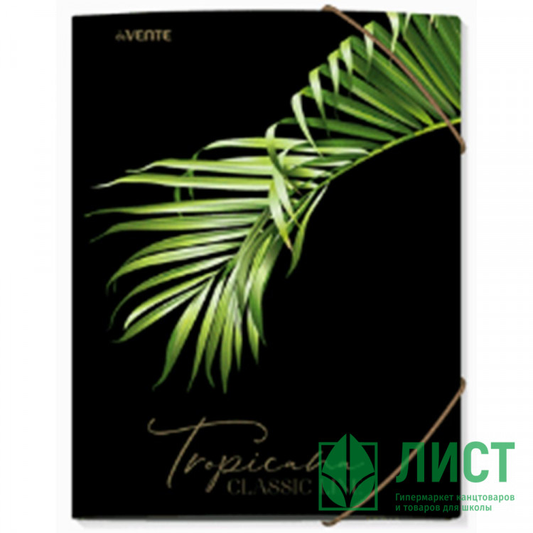 Папка с резинкой "deVENTE. Tropicana" A4 (240x320 мм) 400 мкм, фактура "песок" тиснение фольгой, вертикальная резинка, 3 клапана, индивидуальная упаковка