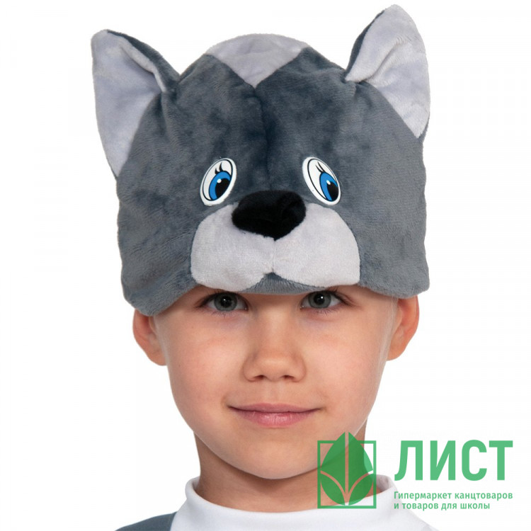 Маска-шапочка карнавальная плюш (ЖИВОТНОЕ) "Котик" цв.серый р.52-54 арт.4078