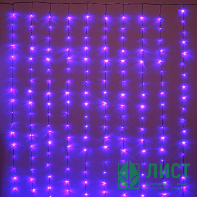 Гирлянда эл.д/дома занавес Дождь 1,5*2м 240LED "Водопад" цв.синий (с.провод) 8реж. арт.725-0598