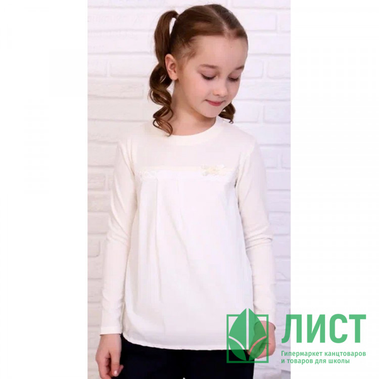 Джемпер для девочки трикотажный (Ликру) длинный рукав цвет экрю арт.0083 МЭРИЛИН размерный ряд 32/128-40/158
