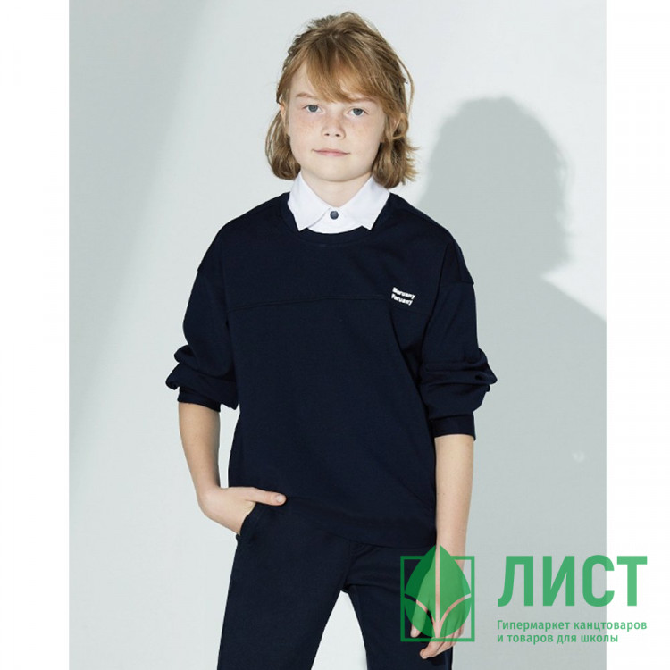Джемпер-обманка для мальчика (Делорас) арт.G71475 размер 34/134-44/164 цвет черный/белый ворот