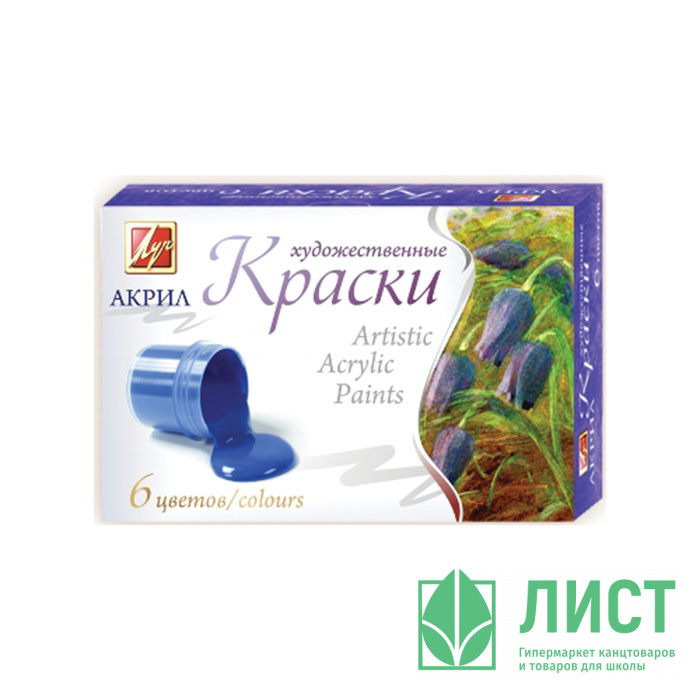 Краски акриловые 6 цветов (ЛУЧ) глянцевые по 20 мл арт.22С 1408-08