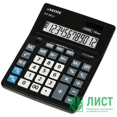 Калькулятор настольный 12 разрядный двойное питание  deVENTE 155x205x35 (DD-8812) черный (Ст.1) Калькулятор настольный 12 разрядный двойное питание  deVENTE 155x205x35 (DD-8812) черный (Ст.1)
