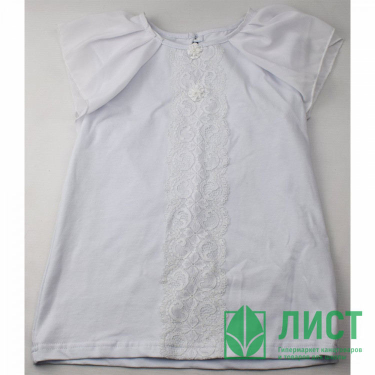 Джемпер для девочки трикотажный (Ликру) короткий рукав цвет белый арт.0222 ОРХИДЕЯ размерный ряд 32/128-42/164
