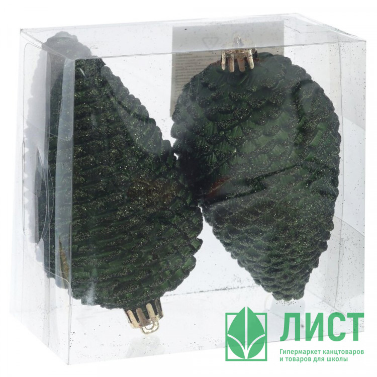 Фигурка на ёлку пластик "Шишка" 12см 02шт/наб. цв.изумруд арт.812946