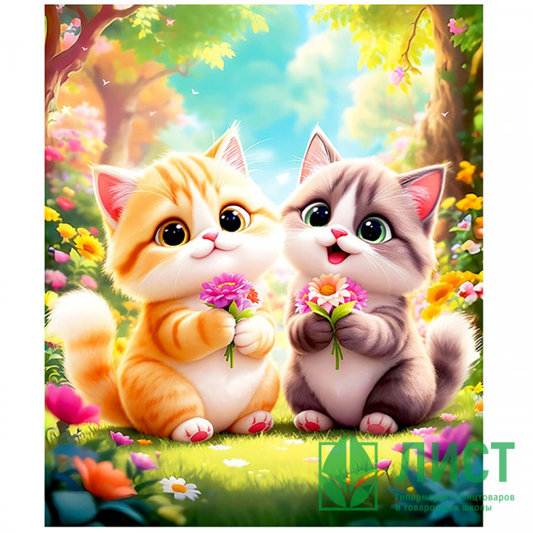 Алмазная мозаика 21х25см (Mazari) Котики частичное заполнение с мольбертом арт.M-12371