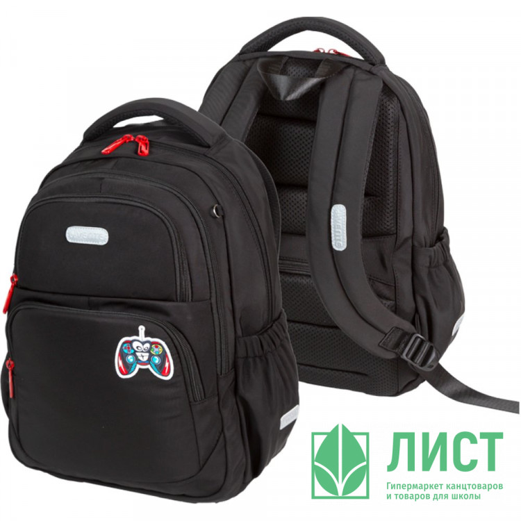 Рюкзак для мальчиков школьный deVENTE Зум. Игровой монстр (Zoom. Game Monster) 38х30х19см черный арт.7033629
