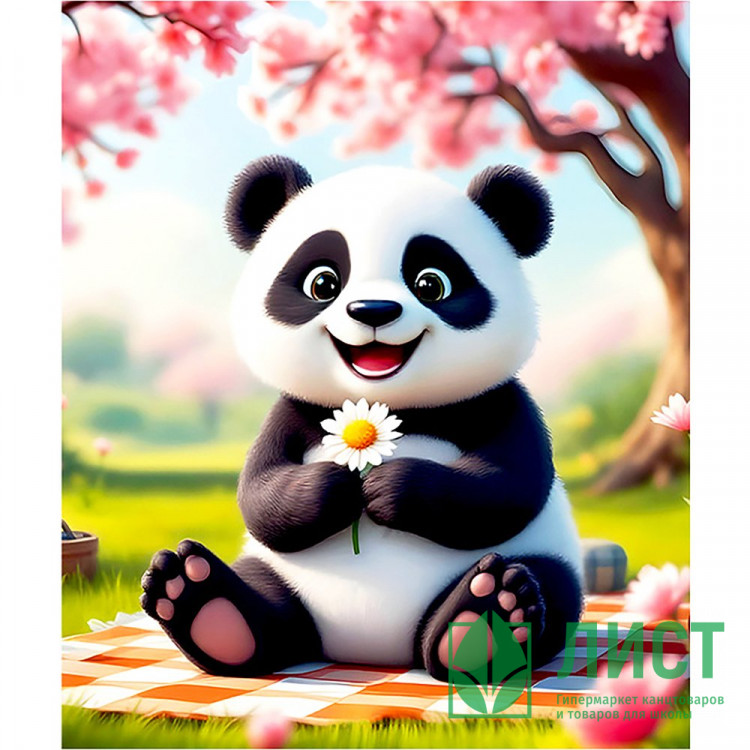 Алмазная мозаика 21х25см (Mazari) Панда частичное заполнение с мольбертом арт.M-12370