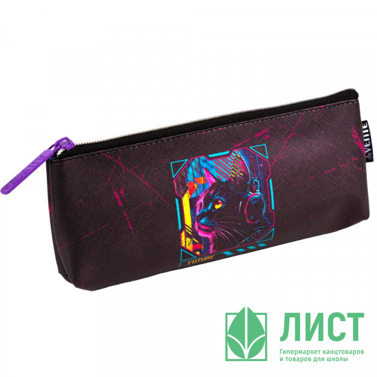 Пенал-косметичка 1 отделение кожзам (deVente) Label. Cyber Cat 210x80x35мм арт.7026503