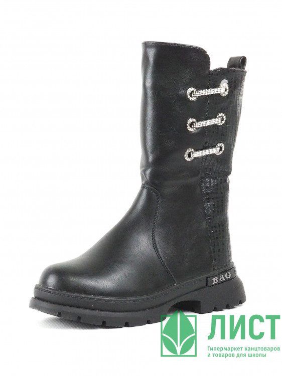 Ботинки для девочки (B&G) черные верх-искуственная кожа подкладка - искуственная шерсть артикул dz-2328-5A