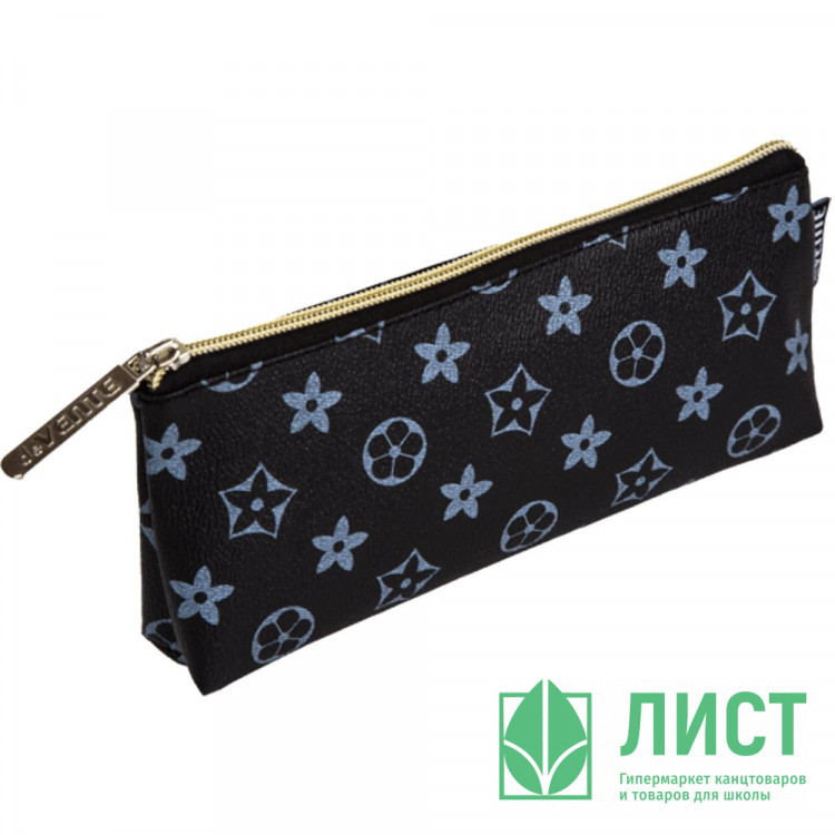 Пенал-косметичка 1 отделение кожзам (deVente) Monogram 210x80x35мм черный арт.7026440