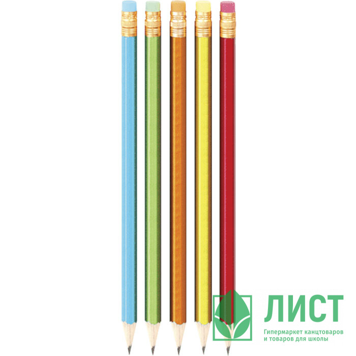 Карандаш черно-графитный deVENTE с ластиком пластиковый корпус HB металлик асс. круглый арт.5032319