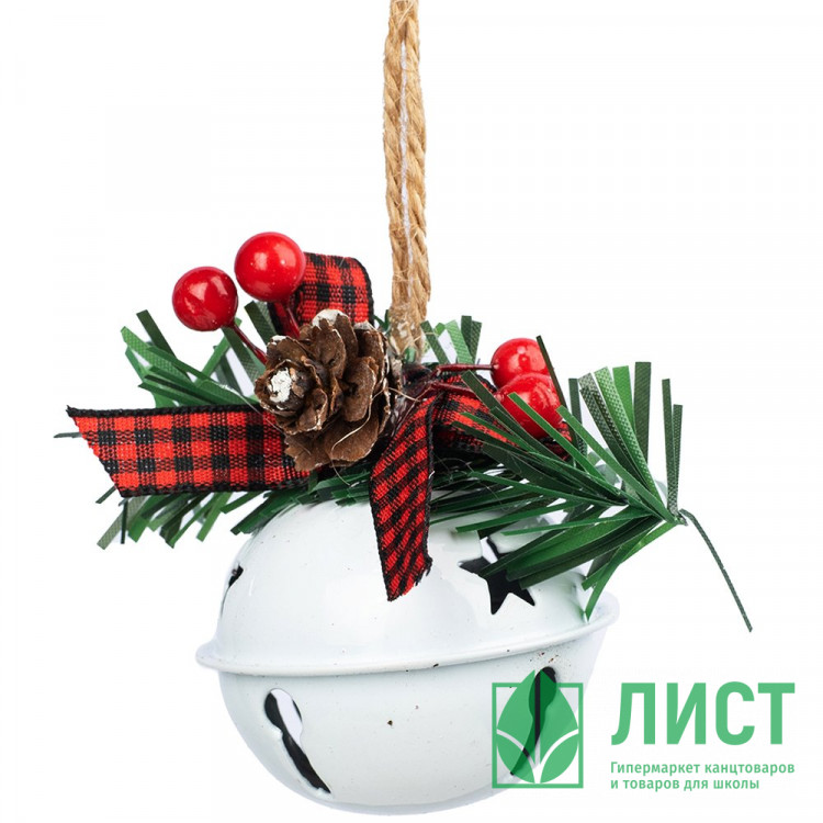 Украшение декор.подвеска металл. "Бубенчик с декором" 05*6см цв.белый арт.91157