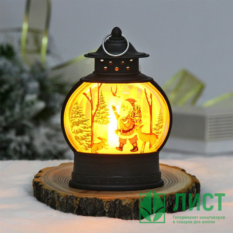 Сувенир с подсветкой LED "Фонарь Дедушка Мороз" 13см цв.черный арт.700-0631