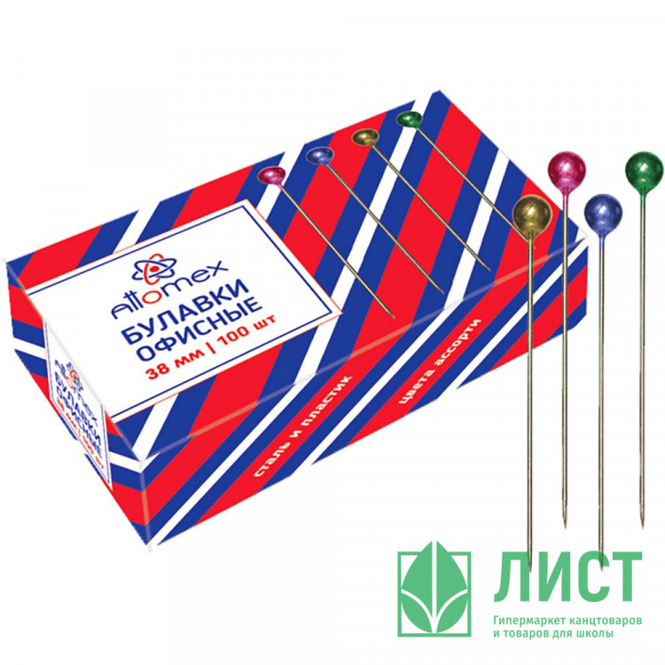 Булавка канцелярская 38мм 100шт Attomex арт.4130300