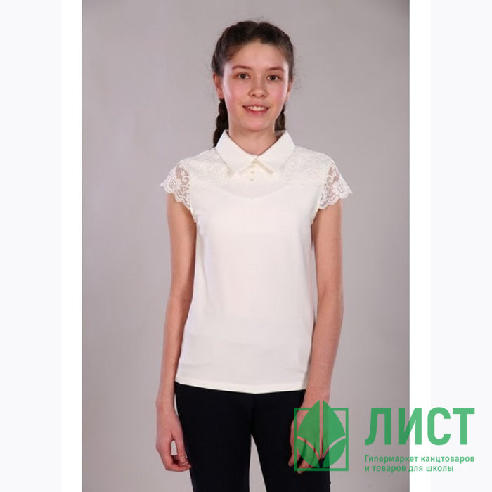 Джемпер для девочки трикотажный (Ликру) короткий рукав цвет белый арт.7036 МИРАНДА размерный ряд 32/128-36/140