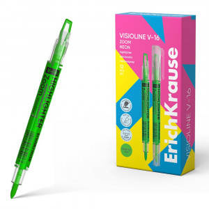 Текстовыделитель  ErichKrause Visioline V-16 Неон (Zoom Neon) 0,5-4,5мм скошенный зеленый арт.60821 (Ст.12)