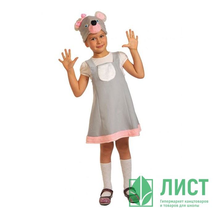 Костюм Д (ЖИВОТНОЕ) Мышка (платье,маска) р.98-116 цв.серый плюш арт.2027