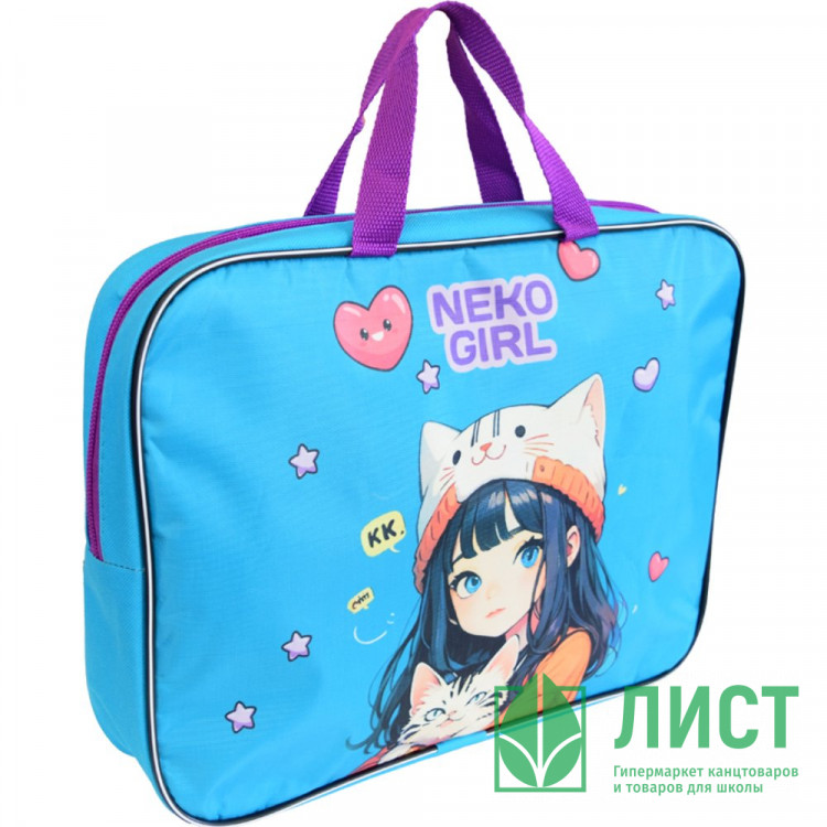 Папка А4 текстиль на молнии ручка-тесьма (deVENTE) NekoGirl с расширением арт.8053581