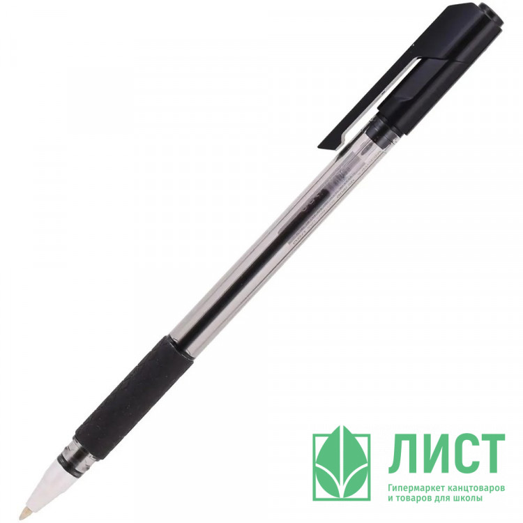 Ручка шариковая Deli Arrow прозрачный корпус, резиновый манжет, черная 0,7мм,  арт.EQ01620