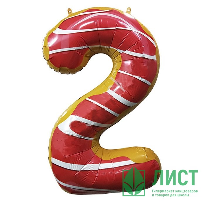 Шар фольгированный 102см Фигура "Цифра 2" пончик арт.6059392