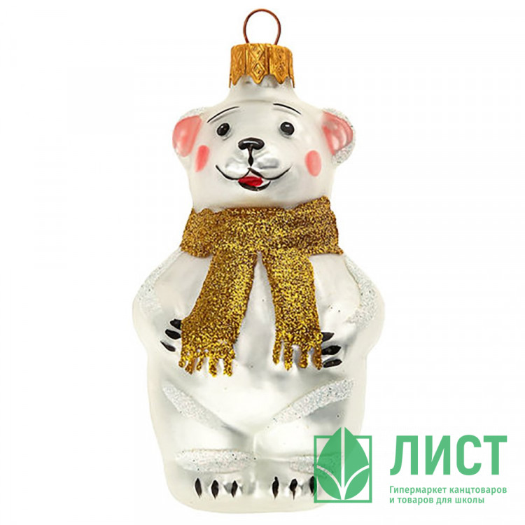 Украшение декоративное стекло 09см "Мишутка в шарфе" золото п/у арт.ФУ-739/1/2