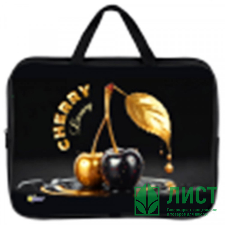 Папка А4 текстиль на молнии ручка-тесьма широкая боковинка Оникс Вишня (Cherry gold) 350х265x80мм арт.ПМД 4-20