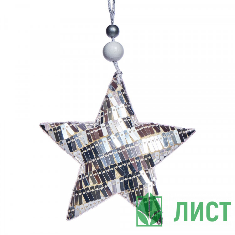 Украшение декор.подвесное текстиль/платик/дерево "Звезда" 08см цв.серебро арт.92364