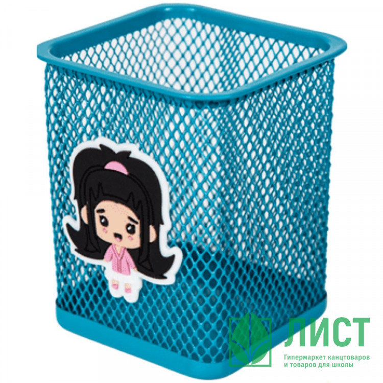 Подставка для ручек и карандашей (deVENTE) стакан NicoNico:-) квадратная сетчатая металлическая голубая арт.4104318