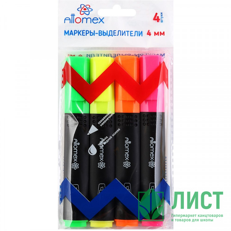Набор текстовыделителей Attomex 1-4мм, 4 цвета (желтый/зеленый/оранжевый/розвый) арт.5045304