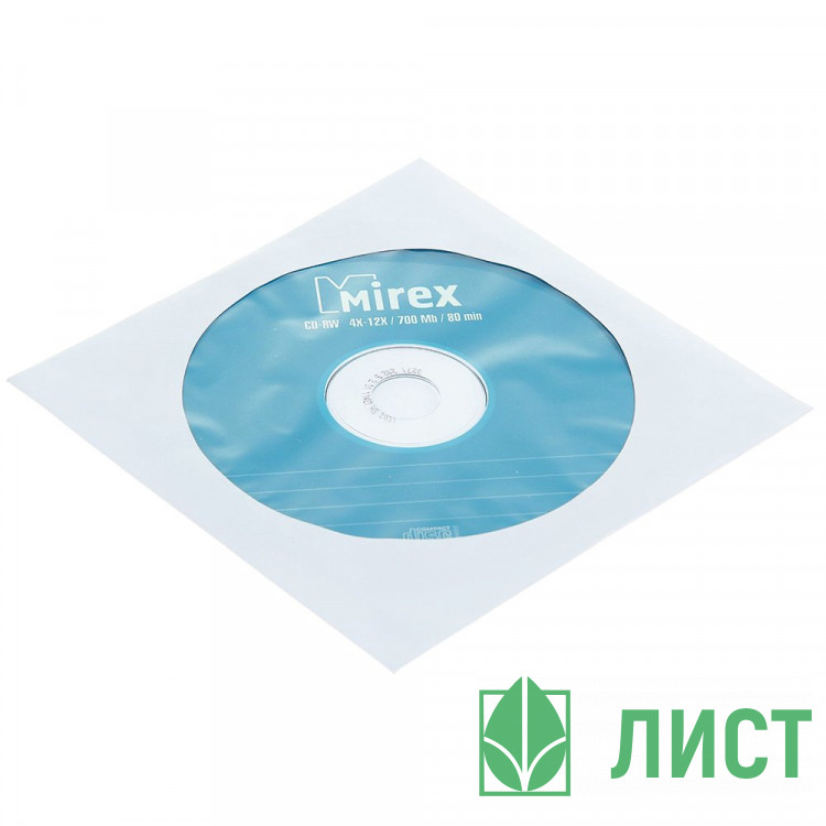 Диск CD-RW Mirex 700 Mb, 12х, Бум.конверт, ШТУКА