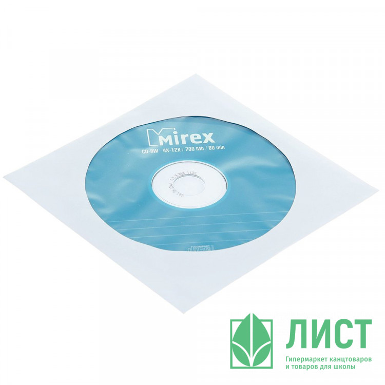 Диск CD-RW Mirex 700 Mb, 12х, Бум.конверт, ШТУКА