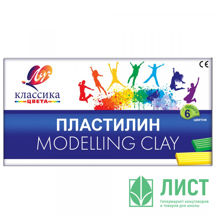 Пластилин 6 цветов 120 грамм (ЛУЧ) КЛАССИКА со стеком картонная коробка арт 12С878-08