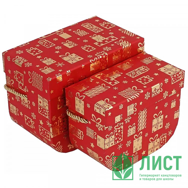 Коробка подарочная 15*11см "Сундучок" ручка-шнур цв.красный/золото арт.369-534