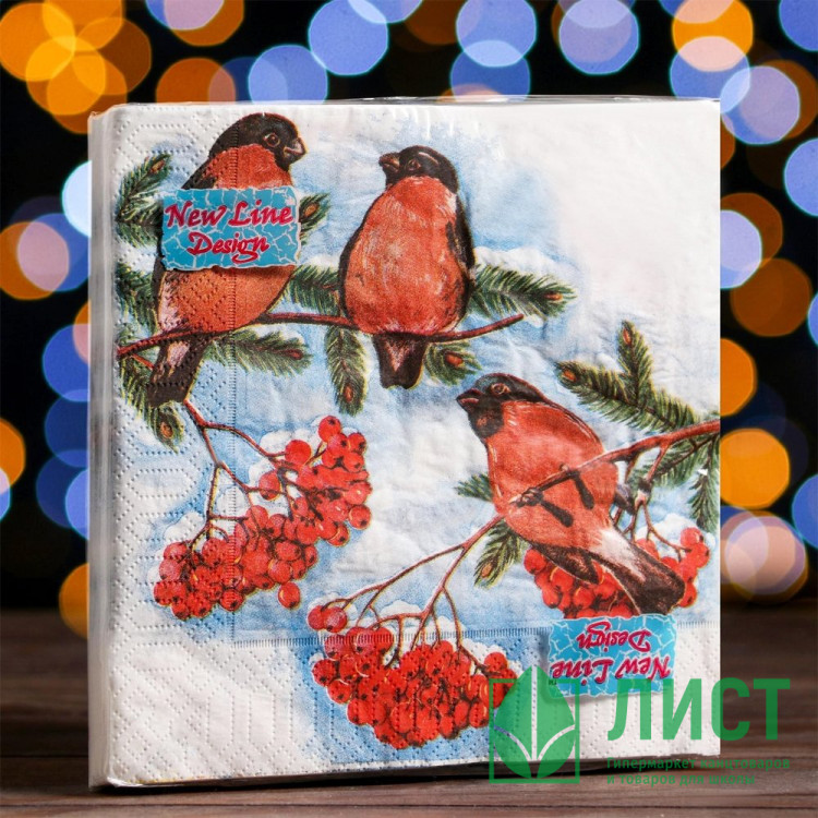 Салфетки бумажные 33*33см 1 слой 20шт/уп. "Снегири" арт.7184399