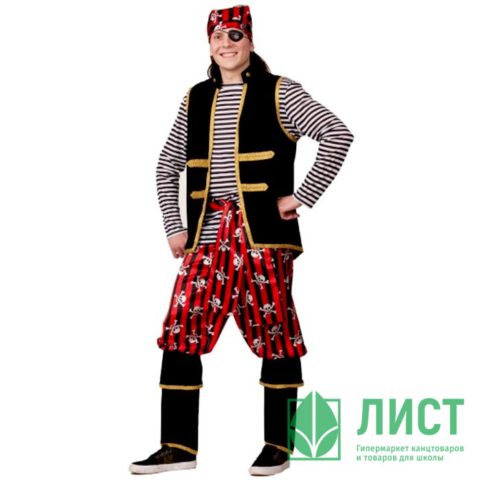 Костюм Пират (тельняшка,жилет,брюки с сапогами,бандана,пояс) р.52 арт.21-34-50