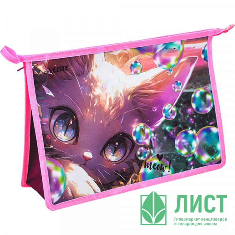 Папка школьная для тетрадей А4 на молнии кожзам (deVENTE) Lovely Cat с ручкой арт.8056413