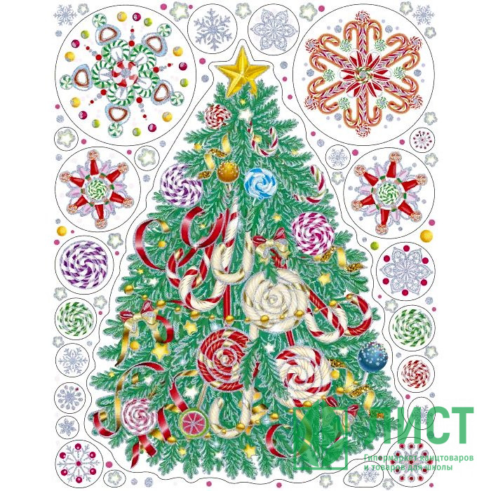 Украшение-наклейка на окно "Сладкая елочка" 30*38см арт.86044