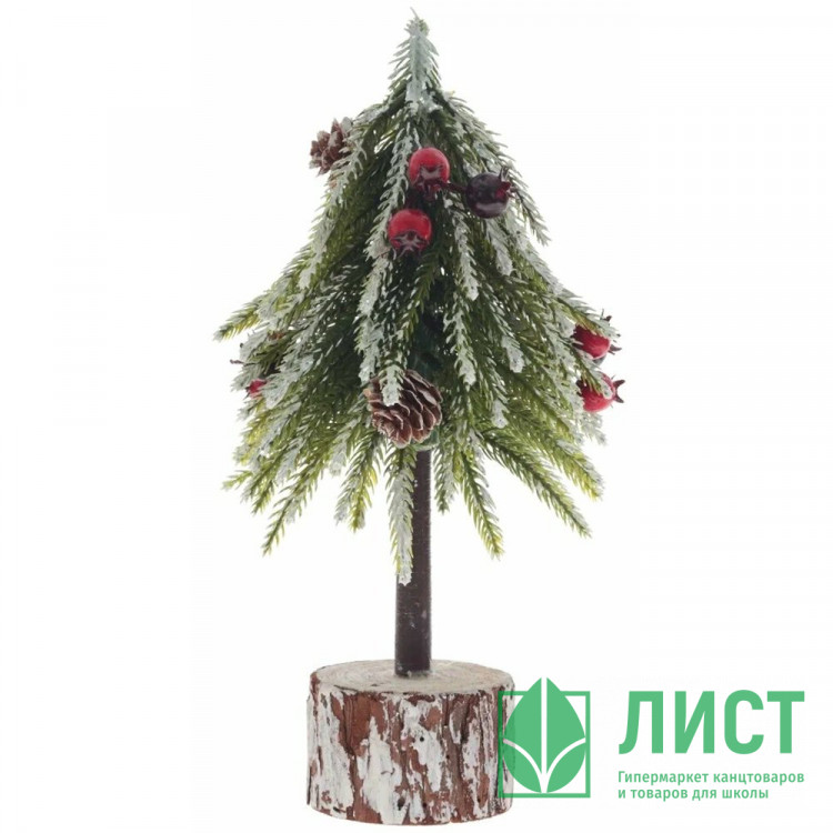 Елка настольная 24см (Хвоя литая, заснеженная с ягодками на пеньке) арт.805437