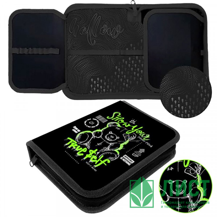 Пенал 1 отделение с 2 откидными планками (Оникс) ПКТ 09-22-19 Мишка Maxi 3D лак 200х140х40мм